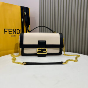 Fendi Baguette Black And White Nappa Leather Bag