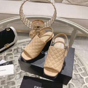 Chanel 24C Spring and Summer New Thick Heel Fish Mouth Hollow Sandals