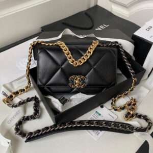Chanel 19 Wallet On Chain Black In Gold Hardware